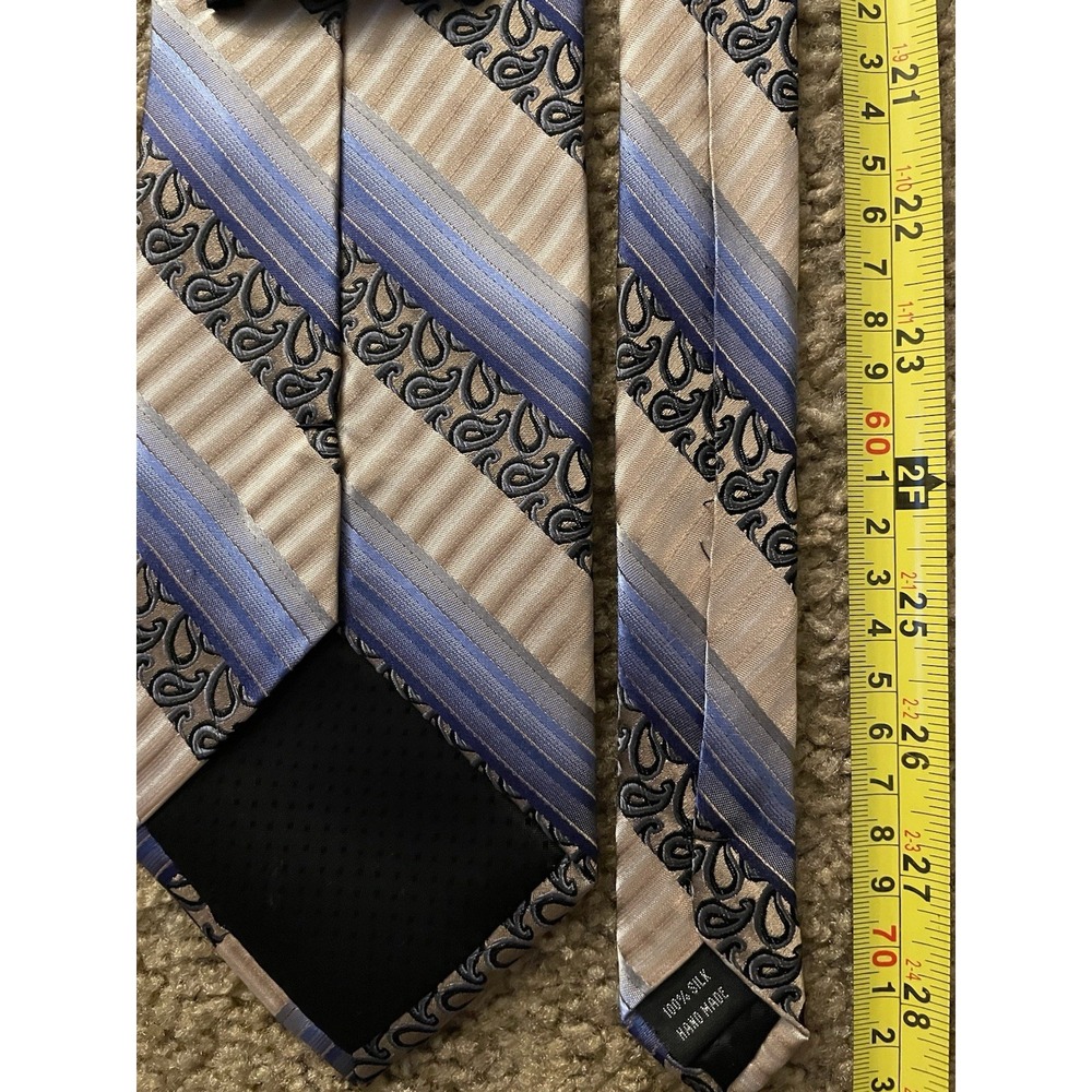 Screenplay Martin Wong Neckwear Tie Blue Gold Contrasting Stripe 100% Silk JBHS - Picture 4 of 6
